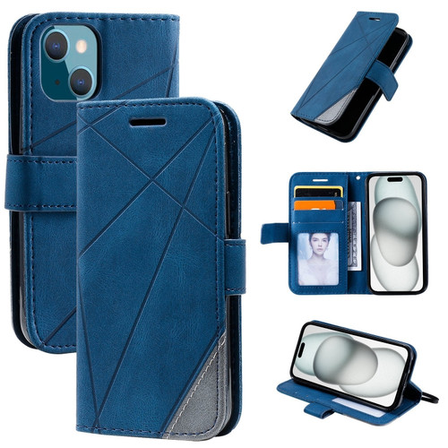 iPhone 15 Skin Feel Splicing Leather Phone Case - Blue
