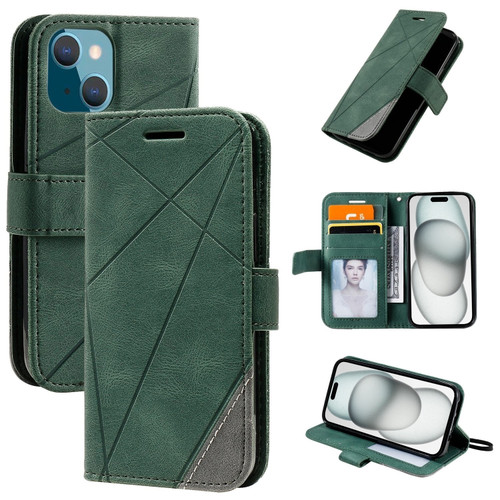 iPhone 15 Skin Feel Splicing Leather Phone Case - Green