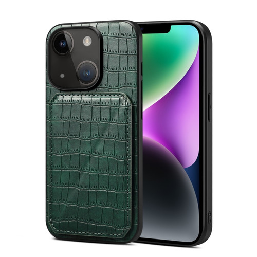 iPhone 15 Imitation Crocodile Leather Back Phone Case with Holder - Green