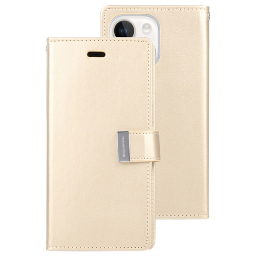 iPhone 15 GOOSPERY RICH DIARY Crazy Horse Texture Leather Phone Case - Gold