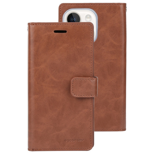 iPhone 15 GOOSPERY MANSOOR DIARY 9 Card Slots Leather Phone Case - Brown