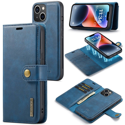 iPhone 15 DG.MING Crazy Horse Texture Detachable Magnetic Leather Phone Case - Blue