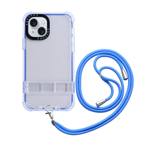 iPhone 15 2 in 1 360 Invisible Holder Cross-body Rope Phone Case - Dark Blue
