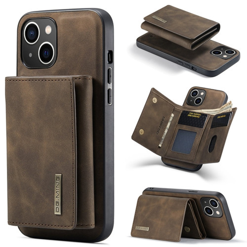 iPhone 15 DG.MING M1 Series 3-Fold Multi Card Wallet Leather Phone Case - Coffee