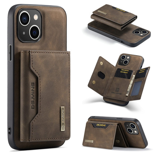 iPhone 15 DG.MING M2 Series 3-Fold Card Bag Wallet Leather Phone Case - Coffee