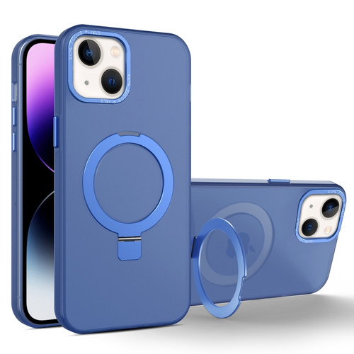 iPhone 15 MagSafe Metal Holder Frosted Translucent Phone Case - Royal Blue