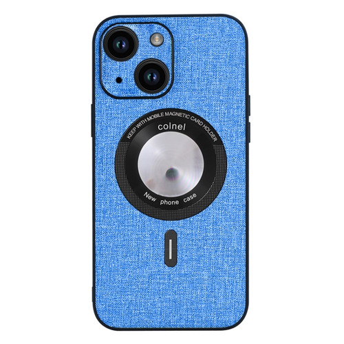 iPhone 15 Cloth Texture MagSafe Magnetic PU Phone Case - Light Blue