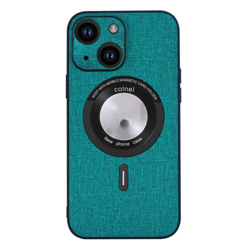 iPhone 15 Cloth Texture MagSafe Magnetic PU Phone Case - Dark Green