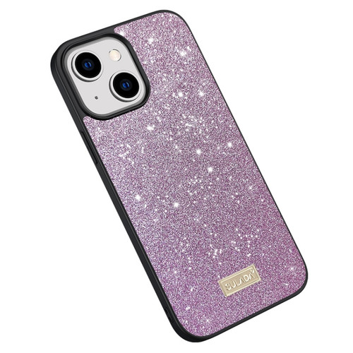 iPhone 15 SULADA Glittery PC + TPU + Handmade Leather Phone Case - Purple