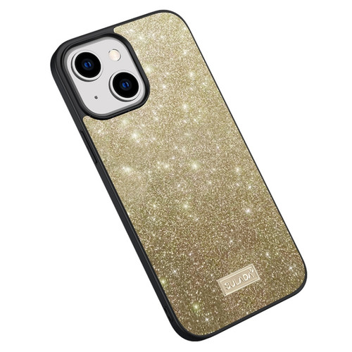 iPhone 15 SULADA Glittery PC + TPU + Handmade Leather Phone Case - Gold