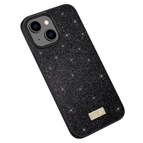 iPhone 15 SULADA Glittery PC + TPU + Handmade Leather Phone Case - Black