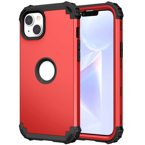 iPhone 15 3 in 1 Silicone Hybrid PC Shockproof Phone Case - Red