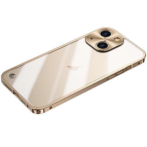 iPhone 15 Metal Frame Frosted PC Shockproof Phone Case - Gold