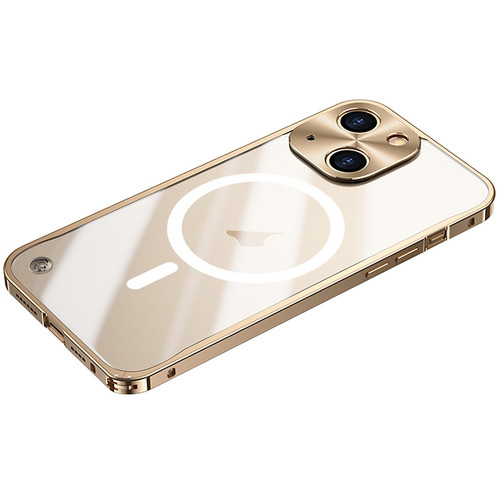iPhone 15 Metal Frame Frosted PC Shockproof MagSafe Case - Gold