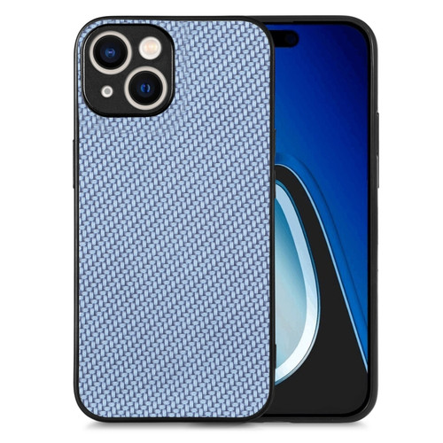 iPhone 15 Carbon Fiber Texture Leather Back Phone Case - Blue