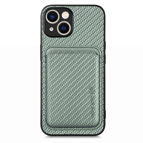iPhone 15 Carbon Fiber Leather Card Magsafe Phone Case - Green