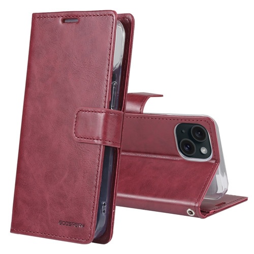iPhone 15 GOOSPERY BLUE MOON Crazy Horse Texture Leather Phone Case - Wine Red