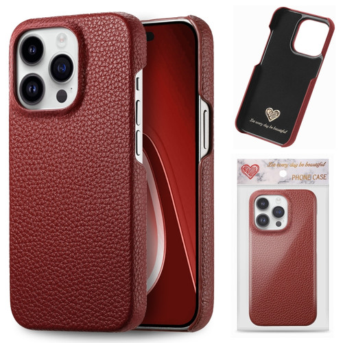 iPhone 15 Pro Litchi Oil Edge Leather Back Phone Case - Red