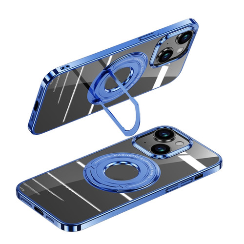 iPhone 15 Plus MagSafe Magnetic Holder Plating PC Phone Case - Blue