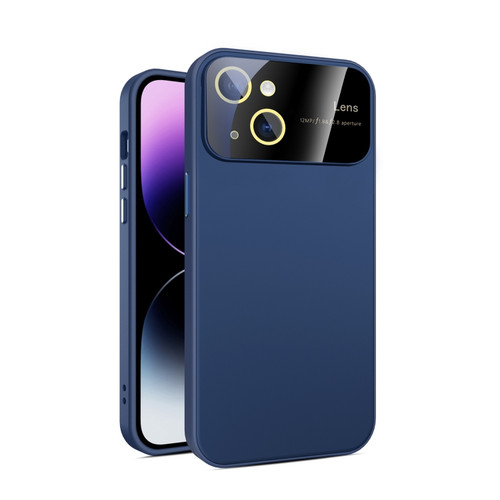 iPhone 15 Plus Large Glass Window PC Phone Case with Integrated Lens Film - Royal Blue