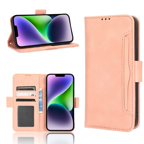 iPhone 15 Plus Skin Feel Calf Texture Card Slots Leather Phone Case - Pink