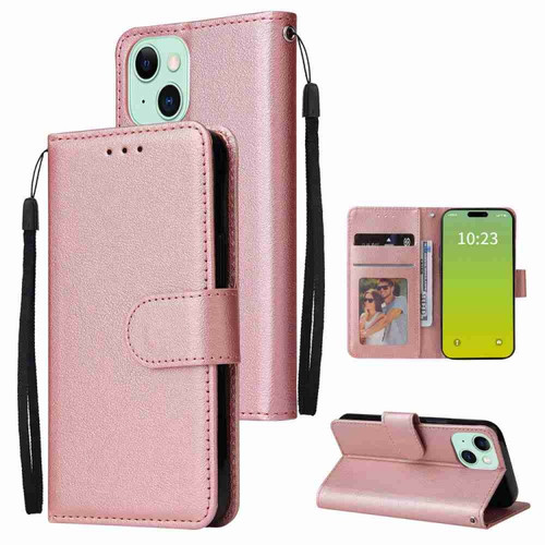 iPhone 15 Plus Multifunctional Horizontal Flip Leather Phone Case with Three Card Slot - Rose Gold