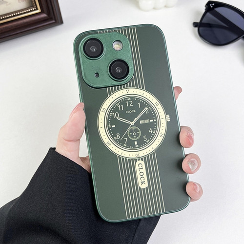 iPhone 15 Plus Clock Pattern Magnetic Lens Protection Phone Case - Green