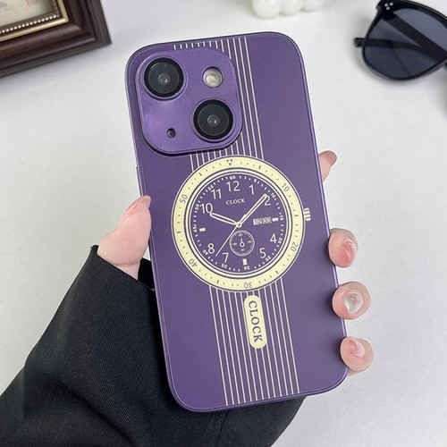 iPhone 15 Plus Clock Pattern Magnetic Lens Protection Phone Case - Purple