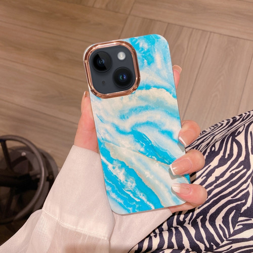 iPhone 15 Plus Colorful Shell Texture Marble PC + TPU Phone Case - Blue White
