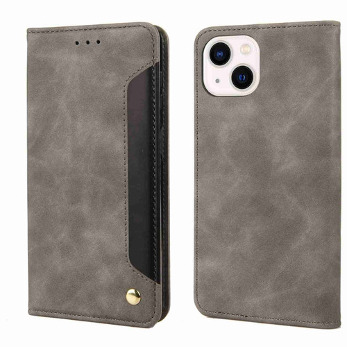 iPhone 15 Plus Skin Feel Splicing Leather Phone Case - Grey