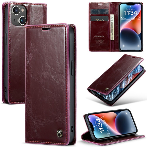 iPhone 15 Plus CaseMe 003 Crazy Horse Texture Leather Phone Case - Red