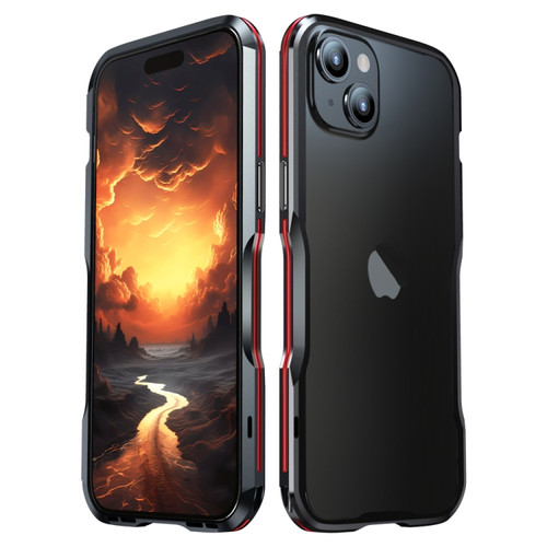 iPhone 15 Plus Sharp Edge Magnetic Shockproof Metal Frame Phone Case - Black Red
