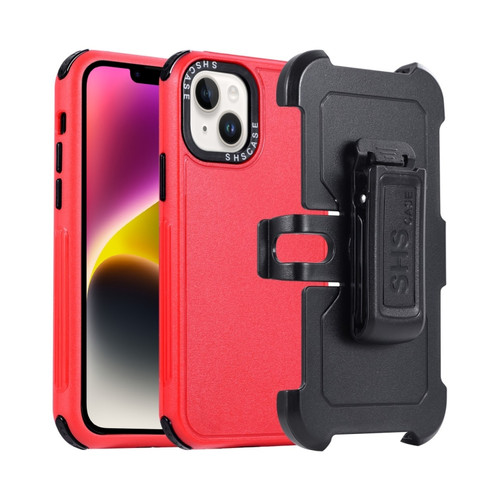 iPhone 15 Plus 3 in 1 PC + TPU Sliding Sleeve Phone Case - Red+Black