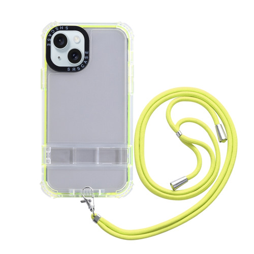 iPhone 15 Plus 2 in 1 360 Invisible Holder Cross-body Rope Phone Case - Yellow