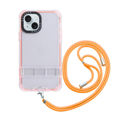 iPhone 15 Plus 2 in 1 360 Invisible Holder Cross-body Rope Phone Case - Orange