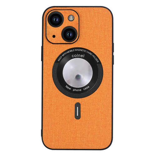 iPhone 15 Plus Cloth Texture MagSafe Magnetic PU Phone Case - Orange