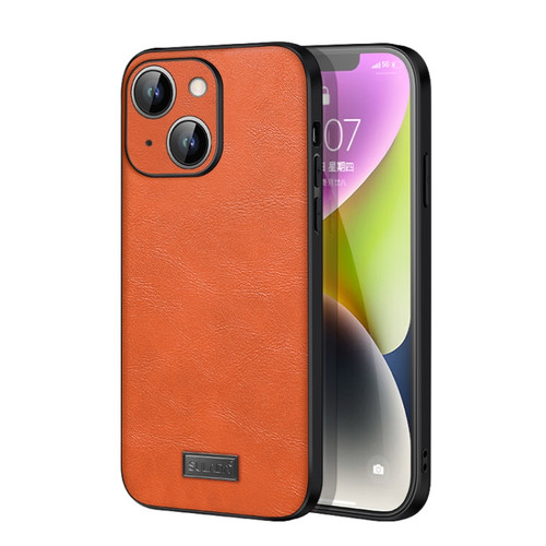 iPhone 15 Plus SULADA Shockproof TPU + Handmade Leather Phone Case - Orange