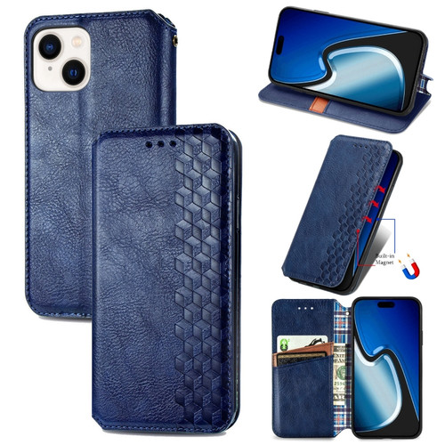 iPhone 15 Plus Cubic Grid Pressed Magnetic Leather Phone Case - Blue