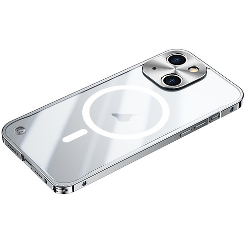 iPhone 15 Plus Metal Frame Frosted PC Shockproof MagSafe Case - Silver