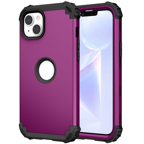 iPhone 15 Plus 3 in 1 Silicone Hybrid PC Shockproof Phone Case - Purple