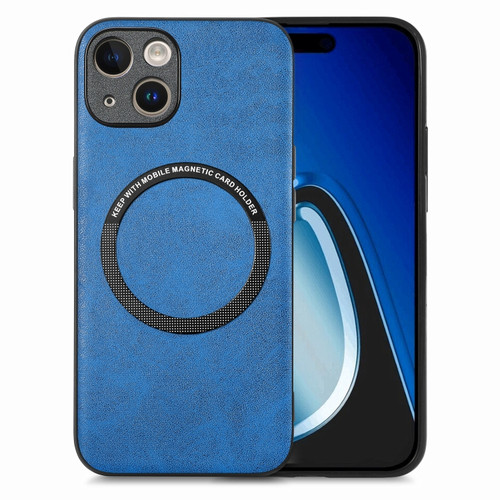 iPhone 15 Plus Solid Color Leather Skin Back Phone Case - Blue