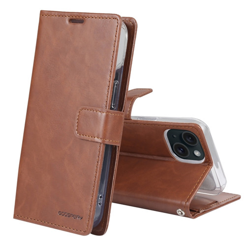 iPhone 15 Plus GOOSPERY BLUE MOON Crazy Horse Texture Leather Phone Case - Brown
