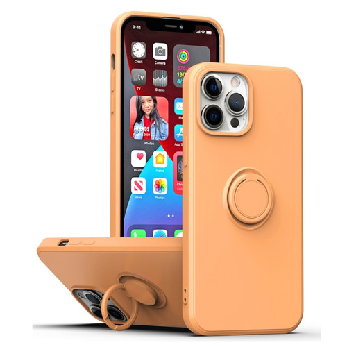 iPhone 15 Plus Ring Kickstand Silicone Phone Case - Orange