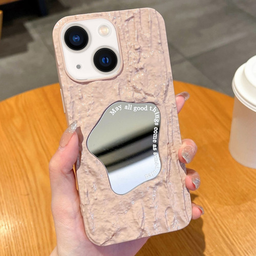 iPhone 14 Embossed Rock Texture Mirror TPU Phone Case - Pink