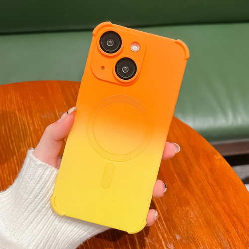 iPhone 14 Four-Corner Shockproof Gradient TPU Phone Case - Orange Yellow