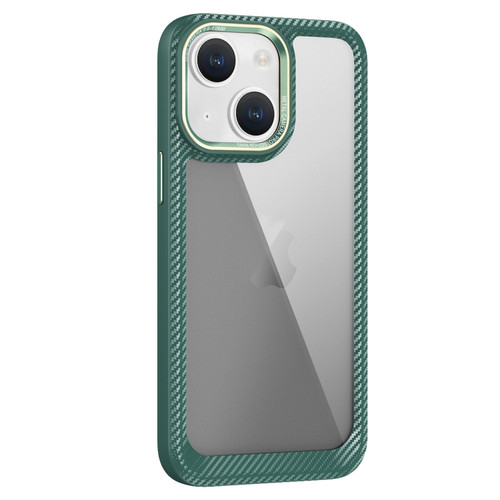 iPhone 14 Carbon Fiber Transparent Back Panel Phone Case - Green