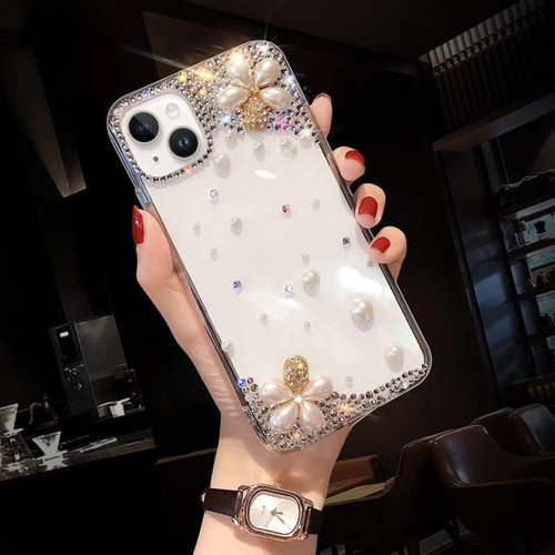 iPhone 14 Pearl Flower Diamond TPU Phone Case