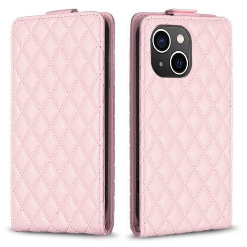 iPhone 14 Diamond Lattice Vertical Flip Leather Phone Case - Pink