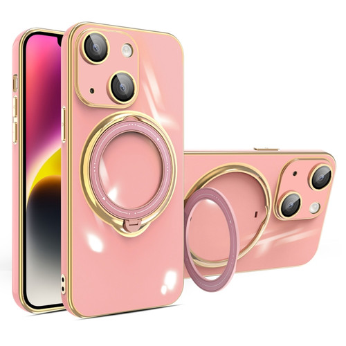 iPhone 14 Multifunction Electroplating MagSafe Holder Phone Case - Pink