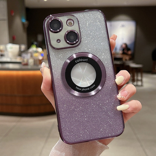 iPhone 14 MagSafe Gradient Glitter Electroplating TPU Phone Case - Purple